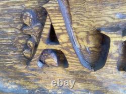 VTG Solid 1.5 Oak Hanging Sign Hand-Carved Retail Shop ANTIQUES 5' By 15