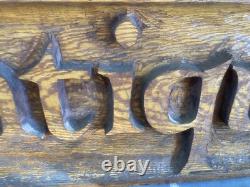 VTG Solid 1.5 Oak Hanging Sign Hand-Carved Retail Shop ANTIQUES 5' By 15