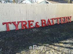 Vtg Tyre & Battery Porcelain Letters Gas Service Station Huge 24 Inch Sz Look