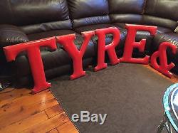 Vtg Tyre & Battery Porcelain Letters Gas Service Station Huge 24 Inch Sz Look