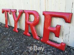 Vtg Tyre & Battery Porcelain Letters Gas Service Station Huge 24 Inch Sz Look