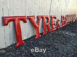 Vtg Tyre & Battery Porcelain Letters Gas Service Station Huge 24 Inch Sz Look