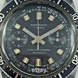 VTG Wakmann 20 ATM Chronograph, Gorgeous Dial! Triple Signed. 37.9mm