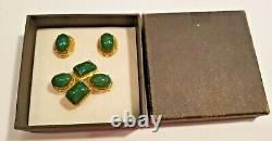 VTG original 1966 signed Christian Dior green cabochon brooch & clip-on earrings