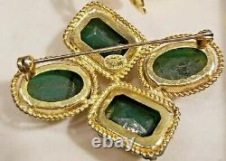 VTG original 1966 signed Christian Dior green cabochon brooch & clip-on earrings