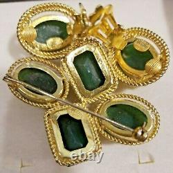 VTG original 1966 signed Christian Dior green cabochon brooch & clip-on earrings