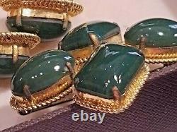 VTG original 1966 signed Christian Dior green cabochon brooch & clip-on earrings