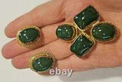 VTG original 1966 signed Christian Dior green cabochon brooch & clip-on earrings