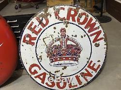 VinTaGe RARE Early RED CROWN GASOLINE Porcelain 42 SIGN OLD DSP Gas Oil Display