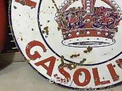 VinTaGe RARE Early RED CROWN GASOLINE Porcelain 42 SIGN OLD DSP Gas Oil Display