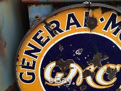 VinTagE Original GMC GENERAL MOTORS TRUCKS Sign in RING Double Sided PORCELAIN