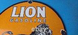 Vintag Lion Gasoline Porcelain 12 Gas Oil Auto Service Station Plate Pump Sign