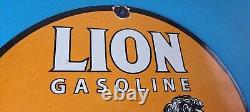 Vintag Lion Gasoline Porcelain 12 Gas Oil Auto Service Station Plate Pump Sign