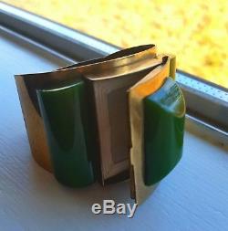 Vintage1930's Art Deco Green Bakelite Hidden Compact Compartment Signed Bracelet