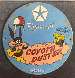 Vintage 10 Porcelain Sign PLYMOUTH COYOTE DUSTER