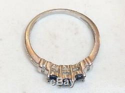 Vintage 10k Gold Blue Sapphire & Diamond Ring Designer Signed Aj Engagement