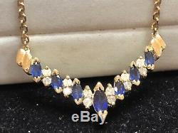 Vintage 10k Gold Diamond Blue Sapphire Necklace Designer Signed Bh Effy Pendant