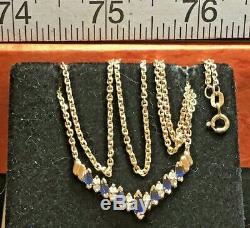 Vintage 10k Gold Diamond Blue Sapphire Necklace Designer Signed Bh Effy Pendant