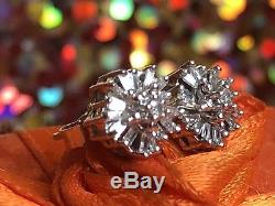 Vintage 10k Gold Genuine Diamond Earrings Signed Av Ballerina Baguettes Flower