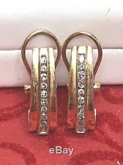 Vintage 10k Gold Genuine Natural Diamond Earrings Designer Signed Kay Jwbr Hoops