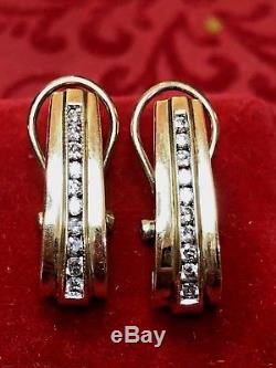 Vintage 10k Gold Genuine Natural Diamond Earrings Designer Signed Kay Jwbr Hoops