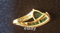 Vintage 10k Gold Green Emerald & Diamonds Pendant Slide Designer Signed F. D