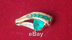 Vintage 10k Gold Green Emerald & Diamonds Pendant Slide Designer Signed F. D