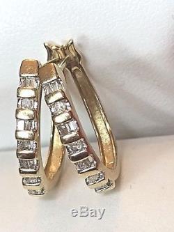 Vintage 10k Gold Natural Genuine Diamond Earrings Designer Signed Zei Hoops