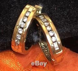 Vintage 10k Yellow Gold Diamond Earrings Huggies Hoops Designer Signed F. D