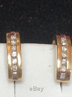 Vintage 10k Yellow Gold Diamond Earrings Huggies Hoops Designer Signed F. D