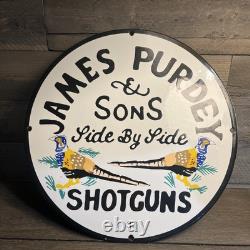 Vintage 12 1937 James Purdey Shotgun Porcelain Sign Car Gas Truck Motorcycle