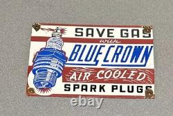 Vintage 12 Blue Crown Spark Plug Porcelain Sign Gas Oil Car Truck Motorcycle