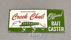 Vintage 12 Creek Chub Caster Lure Porcelain Sign Car Gas Oil Truck Motorcycle