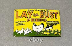 Vintage 12 Lay Or Bust Chicken Egg Porcelain Sign Car Gas Oil Truck Automobile