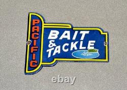 Vintage 12 Pacific Bait Tackle Porcelain Sign Car Gas Oil Truck Motorcycle