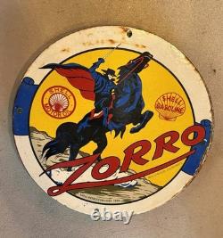 Vintage 12 Porcelain Sign SHELL MOTOR OIL ZORRO SIGN