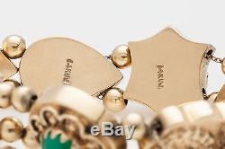 Vintage 12ct Gem Coral Opal CAMEO Diamond 14k Gold Signed Slide Charm Bracelet