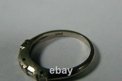 Vintage 14K Solid White Gold Art Deco Diamond Happiness Signed Ring sz. 6