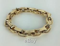 Vintage 14K Yellow Gold Textured Link Bracelet 27.3 grams Signed