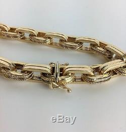 Vintage 14K Yellow Gold Textured Link Bracelet 27.3 grams Signed