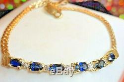 Vintage 14k Gold Blue Sapphire & Diamond Bracelet Designer Signed Aj Made Italy