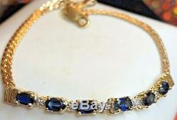 Vintage 14k Gold Blue Sapphire & Diamond Bracelet Designer Signed Aj Made Italy