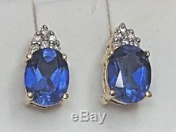 Vintage 14k Gold Blue Sapphire & Diamond Earrings High Quality Signed Ed Levin