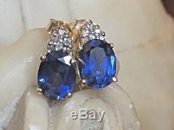 Vintage 14k Gold Blue Sapphire & Diamond Earrings High Quality Signed Ed Levin
