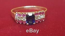 Vintage 14k Gold Blue Sapphire Red Ruby Natural White Diamond Ring Signed LCI