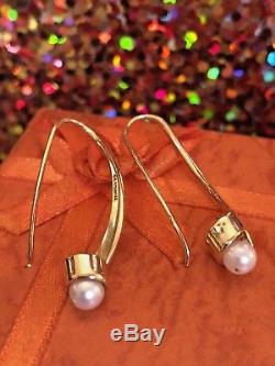 Vintage 14k Gold Designer Signed Ed Levin Cultured Pearl Earrings Wedding Bridal