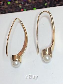 Vintage 14k Gold Designer Signed Ed Levin Cultured Pearl Earrings Wedding Bridal