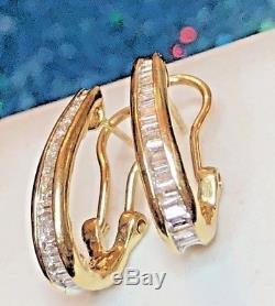 Vintage 14k Gold Diamond Earrings French Backs Baguettes Designer Signed Dpl