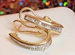 Vintage 14k Gold Diamond Earrings French Backs Baguettes Designer Signed Dpl