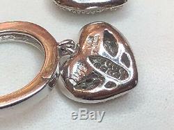 Vintage 14k Gold Diamond Heart Earrings Designer Signed Mmj Pave Set Drop Dangle